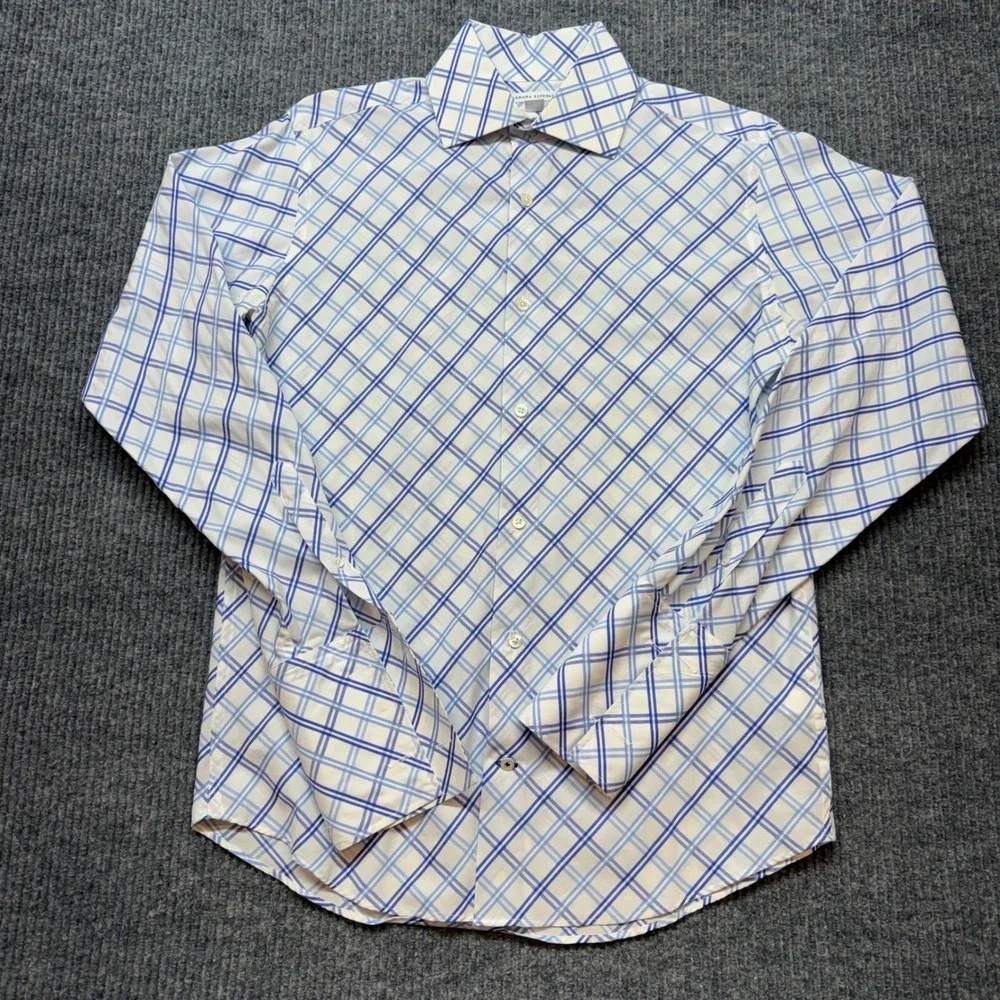 Banana Republic French Cuff Shirt Mens S Blue White Plaid Cotton Button Down